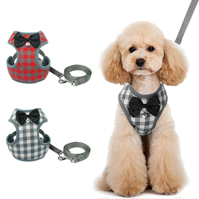 Dog Leash with Checkered Bowtie Harness for Pets