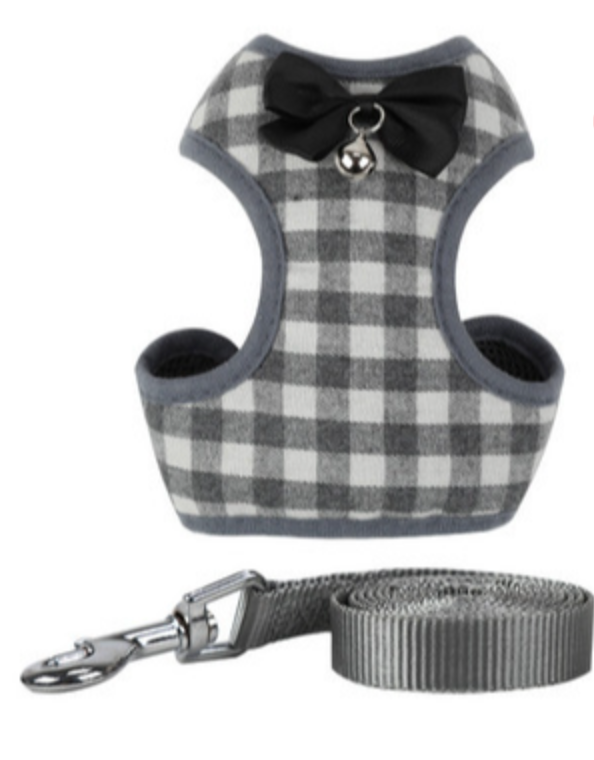Dog Leash with Checkered Bowtie Harness for Pets